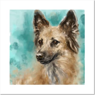 Contemporary Painting of German Shepherd Smiling Posters and Art